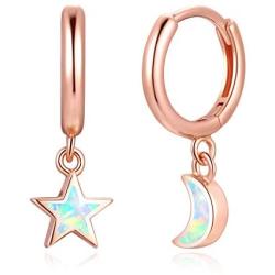 ZEINZE 925 Sterling Silver Star Moon Opal Earrings for Women Girls Cute Bling Drop Dangle Earrings Jewelry Gift Christmas Birthday Gift