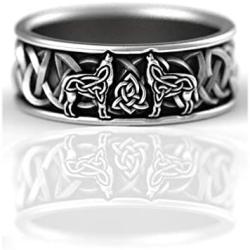 Wolf Ring for Men, Retro Wolf Totem Rings, Cross Line Ring, Norse Viking Wolf Ring, Wolf Signet Rings, Amulet Ring, Punk Ring, Animal Wolf Jewelry for Men Boys