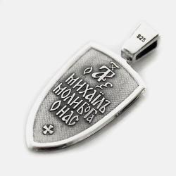 VENICEBEE Archangel St. Michael Saint Medal Cross Shield Sword Angel Guardian Protection Orthodox Christian Mikhail Solid 925 Sterling Silver Pendant Necklace with Chain Black Pouch Polishing Cloth Gift Box
