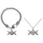 RUIZHEN Vintage Pagan Triple Moon Goddess Pentacle Pentagram Metal Amulet Wheat Chain Bracelet Necklace Jewelry Set for Women Men