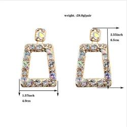 Hollow Geometric Crystal Statement Drop Earrings Bohemian Metal Colorful Crystal Design Dangle Earring for Women Girl Gold Fashion Jewelry