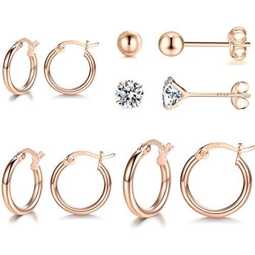 GULICX 3 Pairs Sterling Silver Small Hoop Stud Earrings Hypoallergenic Huggie Hinged Unisex Sleeper Hoops Earrings, Tiny Cartilage CZ Ball Earrings Piercing Jewellery for Women Girls