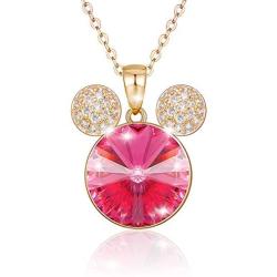 Mickey Mouse Pendant Necklace, 18K Gold Plated Cute Animal Necklace for Girls Women, Made with Swarovski Crystal, Lovely Jewelry Gift Christmas Birthday for Girls Daughter Women Wife Her,16''+2”