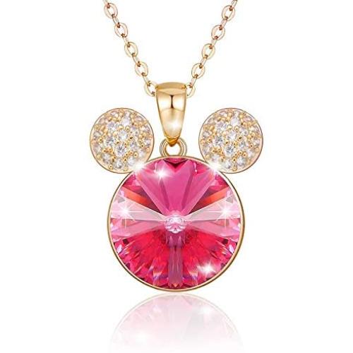 Mickey Mouse Pendant Necklace, 18K Gold Plated Cute Animal Necklace for Girls Women, Made with Swarovski Crystal, Lovely Jewelry Gift Christmas Birthday for Girls Daughter Women Wife Her,16''+2”