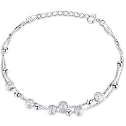 ESSIE ODILA Women 925 Sterling Silver Bracelet Boho Beach Dainty Dot Fashion Beads Chain Silver Ball CZ Bracelet for Women