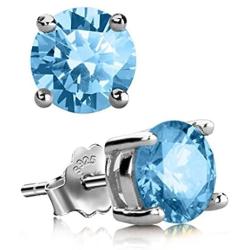 Genuine Sterling Silver Birthstone Stud Earrings 8mm 2 Carat Created Diamond or Gemstone Hypoallergenic Nickel Free Jewelry Birthday Women Girls Men Gifts