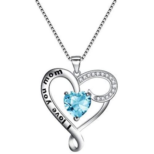 EVER FAITH Mothers Day Birthday Gift 925 Sterling Silver CZ''I Love You Mom'' Heart Pendant Necklace