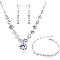 Crystalline Azuria Wedding Set White Zirconia Crystals Strand Necklace Dangle Earrings Bracelet 18 ct White Gold Plated