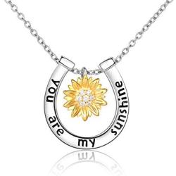 POPLYKE Sunflower Daisy Necklace S925 Sterling Silver Horseshoe Pendant Necklace for Women