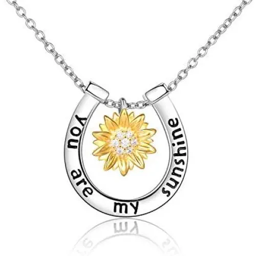 POPLYKE Sunflower Daisy Necklace S925 Sterling Silver Horseshoe Pendant Necklace for Women