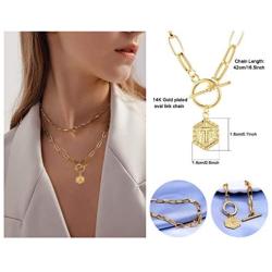 EXGOX Initial Letter Choker Necklace for Women 14K Gold Plated Dainty Personalized Hexagon Pendant Necklace Paperclip Link Chain Necklace for Women Girls Jewelry A-Z