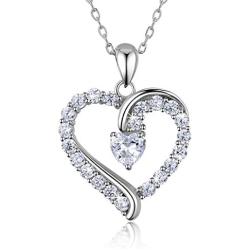 Women 925 Sterling Silver heart necklace - Billie Bijoux “You Are the Only One” Love Platinum Plated CZ Diamond pendant Necklace Gift for Women Girls Valentines Day Mothers Day