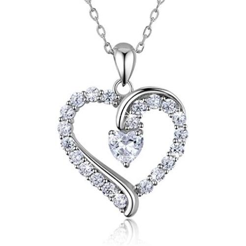 Women 925 Sterling Silver heart necklace - Billie Bijoux “You Are the Only One” Love Platinum Plated CZ Diamond pendant Necklace Gift for Women Girls Valentines Day Mothers Day