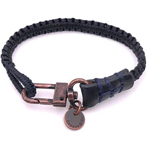 Mens Reversible Hand-Knotted Waxed Cord Bracelet - Navy & Black