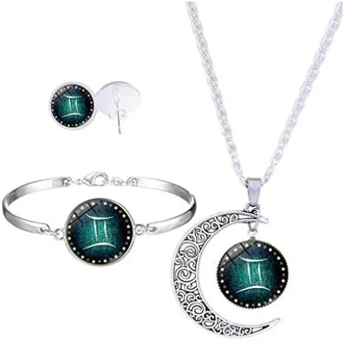 YAZILIND Women Jewelry Set Round Gemstone Horoscope Zodiac 12 Constellation Astrology Pendant Necklace Bracelet Stud Earring Sets Birthday Gift YAZILIND Women Jewelry Set Round Gemstone Horoscope Zodiac 12 Constellation Astrology Pendant Necklace Bracelet Stud Earring Sets Birthday Gift