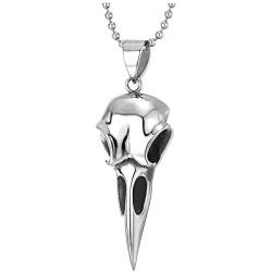 COOLSTEELANDBEYOND Stainless Steel Mens Womens Eagle Bird Skull Pendant Necklace with 30 Inches Ball Chain, Polished