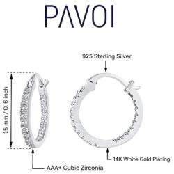 PAVOI 14K Gold Plated 925 Sterling Silver Post Cubic Zirconia Hoop Earrings 30/15mm