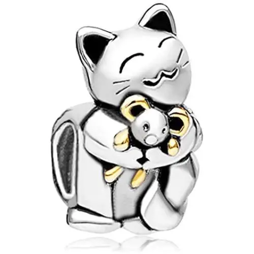 CharmsStory Smiling Pet Cat Hugging Mouse Animal Charms Bead For Bracelets