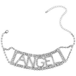 Ingemark SEXY BABE PRINCESS Block Letter Wide Crystal Collar Choker for Women Girls Shiny Rhinestone Multi Layer Necklace