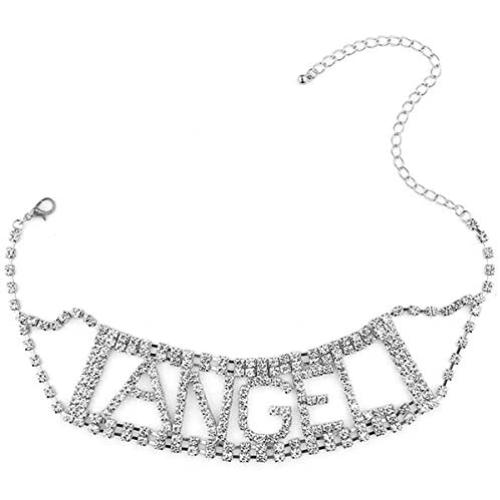 Ingemark SEXY BABE PRINCESS Block Letter Wide Crystal Collar Choker for Women Girls Shiny Rhinestone Multi Layer Necklace
