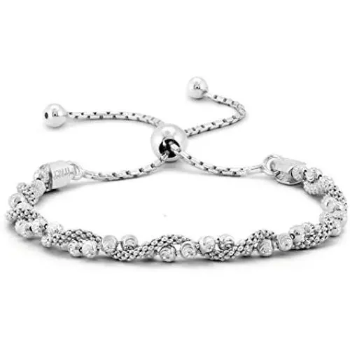 Italian .925 Sterling Silver Diamond-Cut Ball Covered by Twisted Coreana Adjustable Bolo Bracelet Italian .925 Sterling Silver Diamond-Cut Ball Covered by Twisted Coreana Adjustable Bolo Bracelet