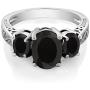 Gem Stone King 925 Sterling Silver Black Onyx 3-Stone Womens Ring (2.41 Cttw Oval, Available 5,6,7,8,9)