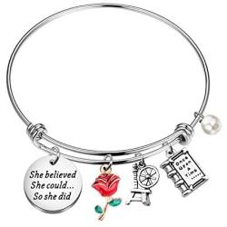 Sleeping Beauty Gift Once Upon A Time Fairy Tale Movie Theme Jewelry She Believed She Could So She Did Sleeping Beauty Charms Bracelet for Daughter Niece Best Friend