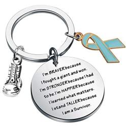 UJIMS Ovarian Cancer Gift PTSD Awareness Keychain with Teal Ribbon Charm I Stand Taller Because I Am A Survivor Fighter Jewelry
