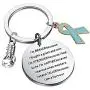 UJIMS Ovarian Cancer Gift PTSD Awareness Keychain with Teal Ribbon Charm I Stand Taller Because I Am A Survivor Fighter Jewelry
