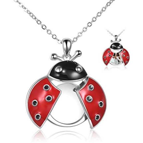 POPLYKE Ladybug/Penguin/Owl/Wolf/Butterfly Jewelry Gifts Sterling Silver Cute Ladybug/Penguin/Owl Locket Necklace That Holds Pictures for Women Girls