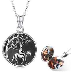 Horse Locket Necklace That Holds Pictures 925 Sterling Silver Vintage Oxidized Horse Necklace Photo Locket Pendant Jewelry Gifts for Women Birthday