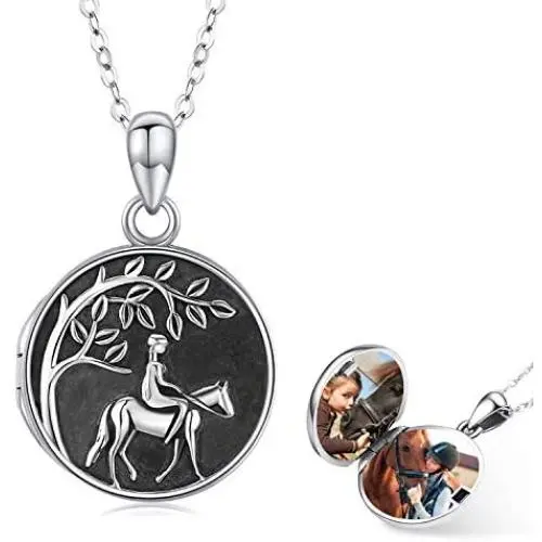 Horse Locket Necklace That Holds Pictures 925 Sterling Silver Vintage Oxidized Horse Necklace Photo Locket Pendant Jewelry Gifts for Women Birthday