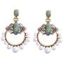 NORTHSTAR PEARLS AND JEWELRY: Green and White Hoop Circle Earrings for Adults, Simulated Pearls Drop Hang Dangle Earrings in Vintage Gold-Tone.Bohemian Fashion Jewelry.