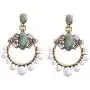 NORTHSTAR PEARLS AND JEWELRY: Green and White Hoop Circle Earrings for Adults, Simulated Pearls Drop Hang Dangle Earrings in Vintage Gold-Tone.Bohemian Fashion Jewelry.