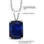 Gem Stone King 925 Sterling Silver Blue Created Sapphire Pendant Necklace For Women (2.70 Ct, Emerald cut 9X7MM with 18 Inch Silver Chain)