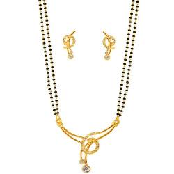 Touchstone Gold Tone Indian Bollywood Ethnic White Rhinestones Pretty mangalsutra Necklace Set Jewelry for Women