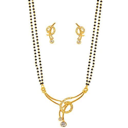 Touchstone Gold Tone Indian Bollywood Ethnic White Rhinestones Pretty mangalsutra Necklace Set Jewelry for Women
