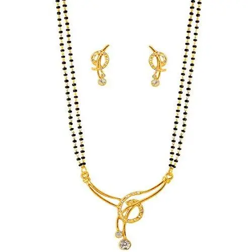 Touchstone Gold Tone Indian Bollywood Ethnic White Rhinestones Pretty mangalsutra Necklace Set Jewelry for Women
