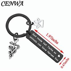 CENWA Veterinarian Gift Vet Tech Appreciation Gift Medical Veterinarian Caduceus KeychainI God Made Vet Techs So Animals Can Have Heroes Too Veterinary Medicine Graduation Gift