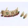 SANARA Indian Bollywood Gold Plated Bridal Red Green Kundan Necklace Earring Set Jewelry