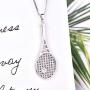 YL Tennis Racket Necklace 925 Sterling Silver Racquet Pendant Cubic Zirconia Jewelry with 18'' Box Chain, CZ Ball/Love Sports
