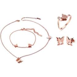 Cupimatch Butterfly Bracelet Ring Earrings Necklace Set, 18k Rose Gold Plated love Jewelry Gift Set for Women Girls