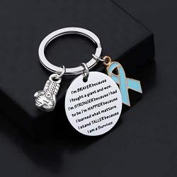 UJIMS Ovarian Cancer Gift PTSD Awareness Keychain with Teal Ribbon Charm I Stand Taller Because I Am A Survivor Fighter Jewelry