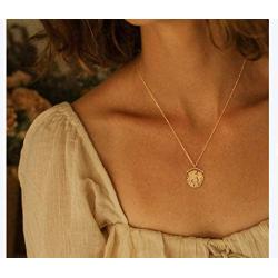 WEARON Coin Necklace for Women Girls 14k Gold Plated Dainty Round Medallion Pendant Necklace Jewelry Gifts