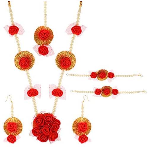 Efulgenz Indian Flower Gota Patti Jewelry Set for Haldi Mehandi Baby Shower Wedding Women Girls