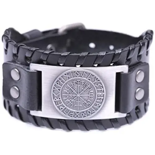 fishhook Norse Viking Vegvisir Compass 24 Amulet Runes Bangle Leather Bracelet fishhook Norse Viking Vegvisir Compass 24 Amulet Runes Bangle Leather Bracelet