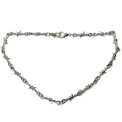 Silver Wire Chains Necklace for Men Women Hip Hop Punk Gothic Thorns Choker Jewelry for Boys