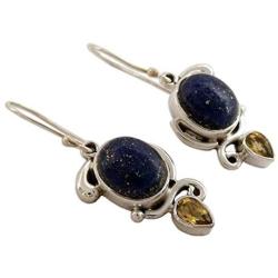 NOVICA Lapis Lazuli and Citrine Dangle Earrings in 925 Sterling Silver Settings Royal Charm