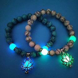 Luminous Glowing in The Dark Moon Lotus Flower Shaped Charm Bracelet for Women Natural Turquoise Stones Yoga Prayer Jewelry