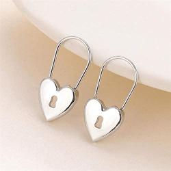 Metal Heart Lock Hoop Earrings Geometric Lock Pendant Maxi Earrings High Polished Cartilage Minimalist Sleeper Safety Pin Hoops for Women Girl Wedding Jewelry-heart